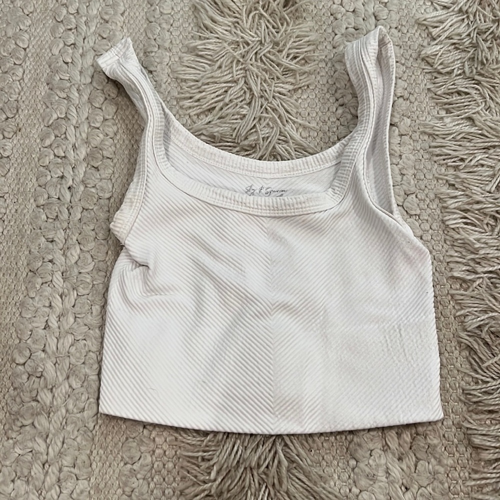 White sky and sparrow cropped tank